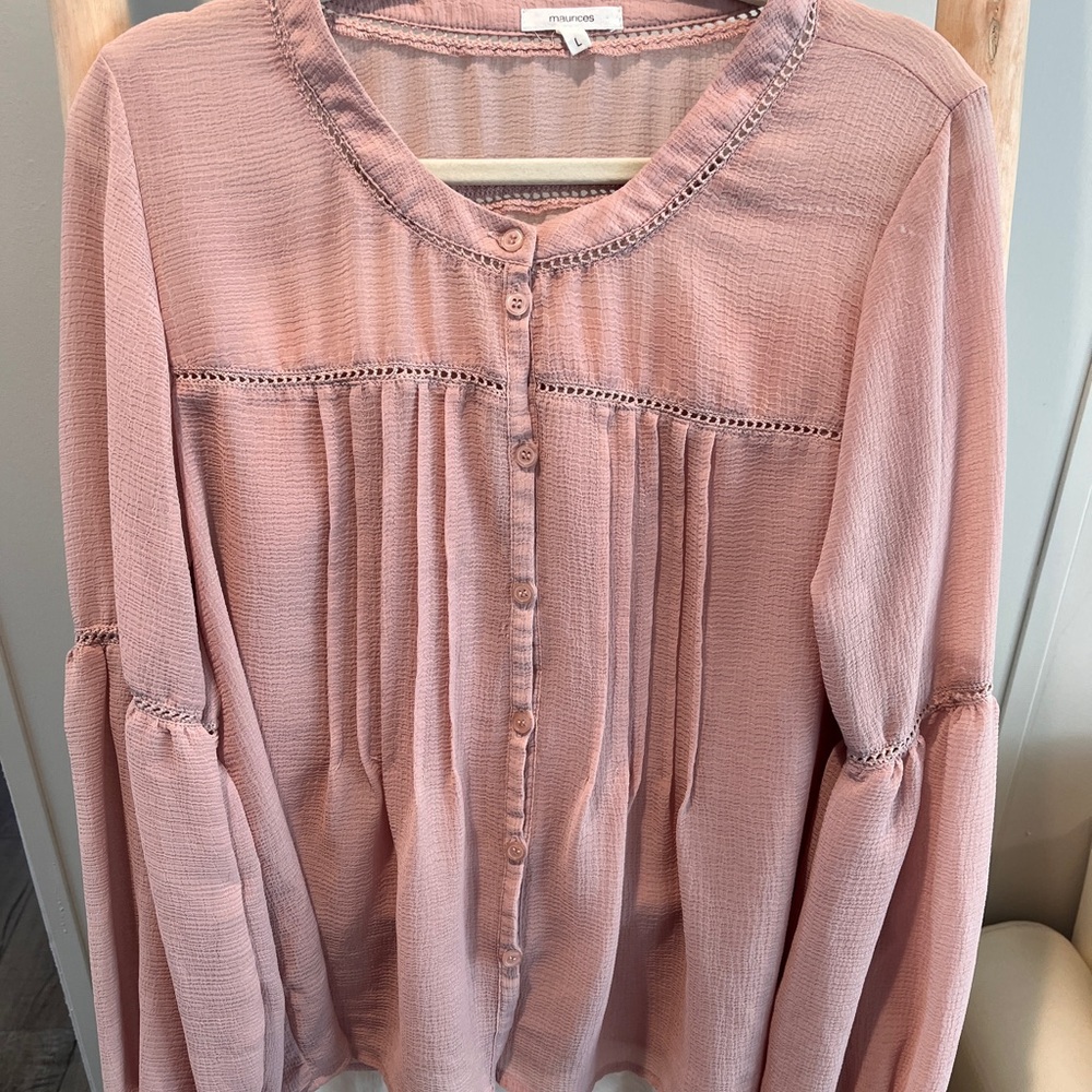 Maurices Dusty Rose Button-Front Peasant Blouse